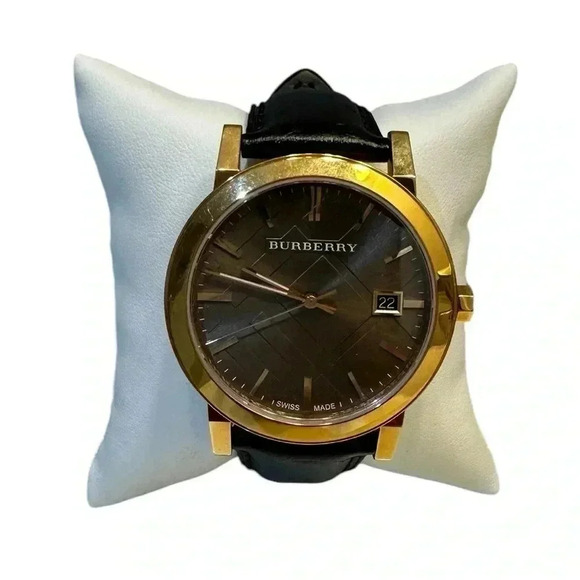 Burberry Rose Gold Watch The City Brown Authentic Leather Beige Dial Date BU9013 - Picture 4 of 6